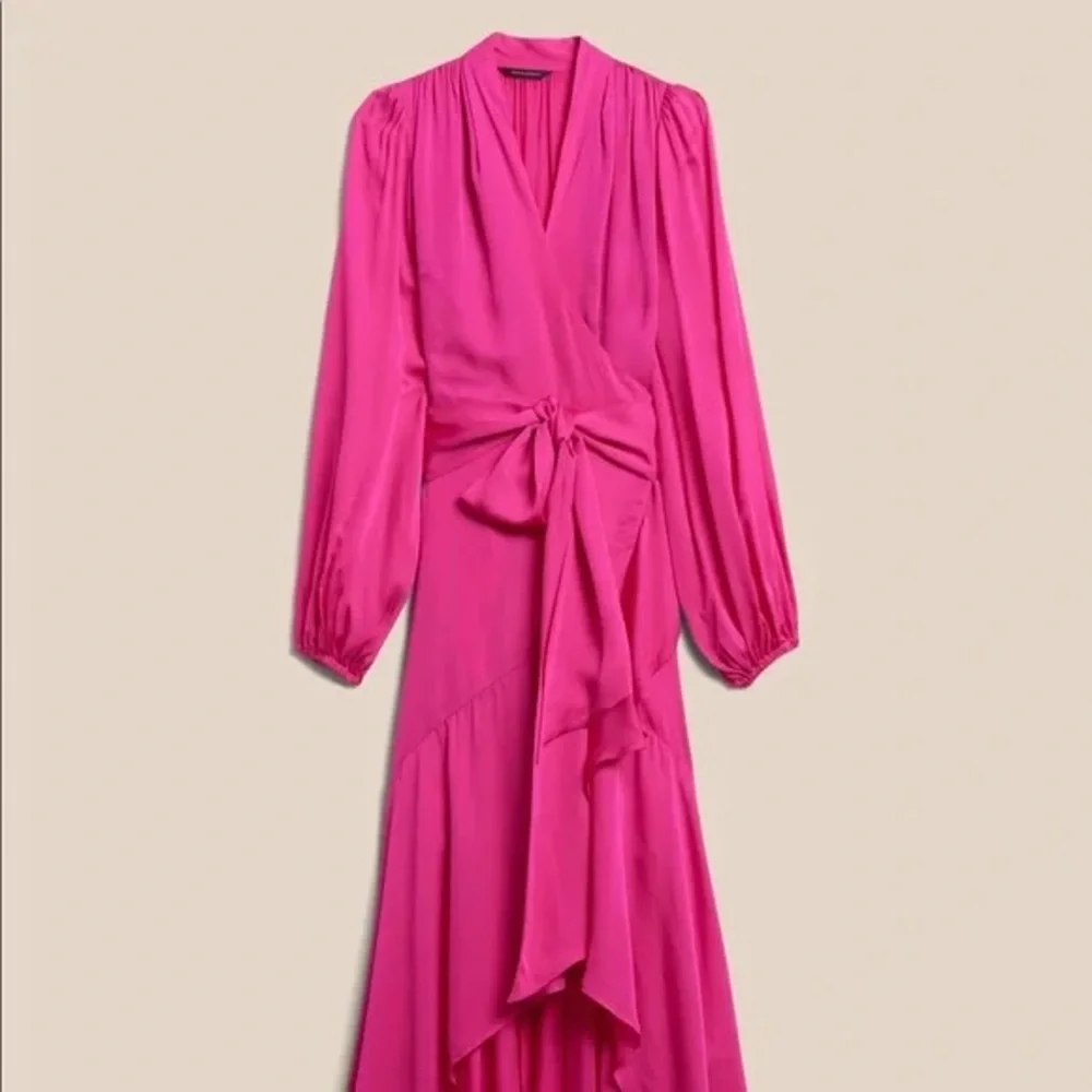 Banana Republic Pink Satin Ruffle Wrap Maxi Dress - Picture 5 of 8